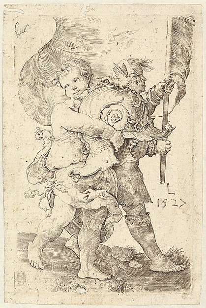 Two Boys with a Helmet and Standard
