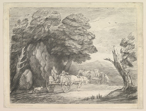 Wooded Landscape with Two Country Carts and Figures