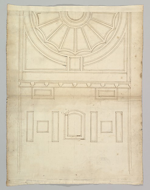 Unidentified, ceiling plan (recto) Pont du Gard, perspective elevation (verso)