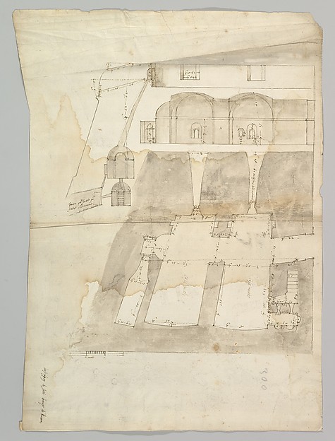 Bastione Ardeatino, Rome, plan and section (recto) Bastione Ardeatino, Rome, plans (verso)
