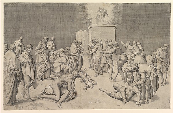 The Philistines Place the Ark of the Covenant in the Temple of Dagon by Battista Franco