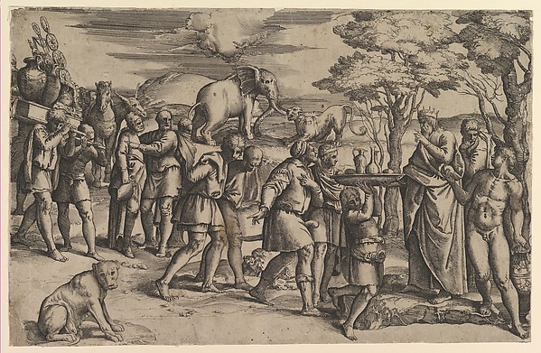 Melchizadek offering bread and wine to Abraham by Battista Franco