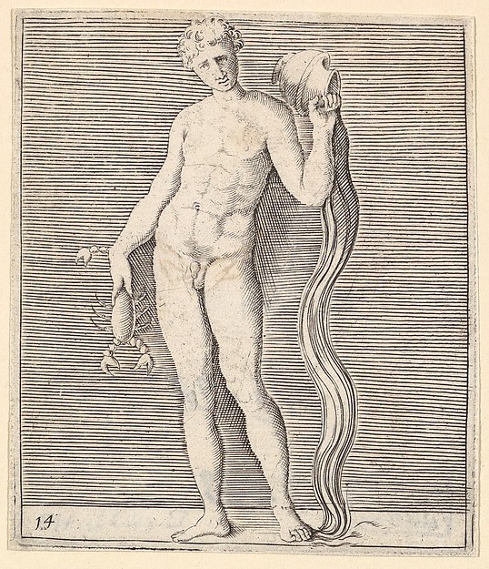 Man with Crayfish and Urn of Water, from "Ex Antiquis Cameorum et Gemmae Delineata/ Liber Secundus/et ab Enea Vico Parmen Incis"