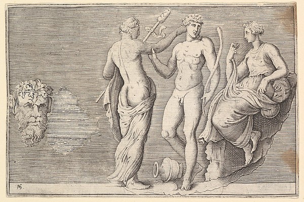 Head of Satyr and Three Figures, from "Ex Antiquis Cameorum et Gemmae Delineata/ Liber Secundus/et ab Enea Vico Parmen Incis"