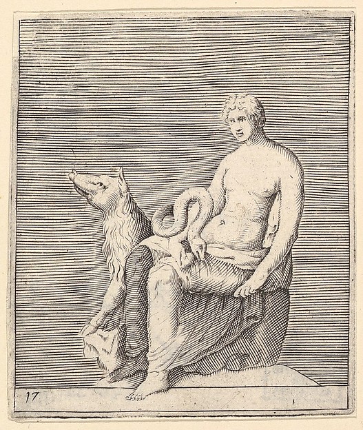 Figure with Pig and Serpent, from "Ex Antiquis Cameorum et Gemmae Delineata/ Liber Secundus/et ab Enea Vico Parmen Incis"