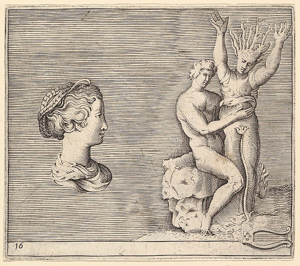 Head of Woman in Profile; Apollo and Daphne, from "Ex Antiquis Cameorum et Gemmae Delineata/ Liber Secundus/et ab Enea Vico Parmen Incis"
