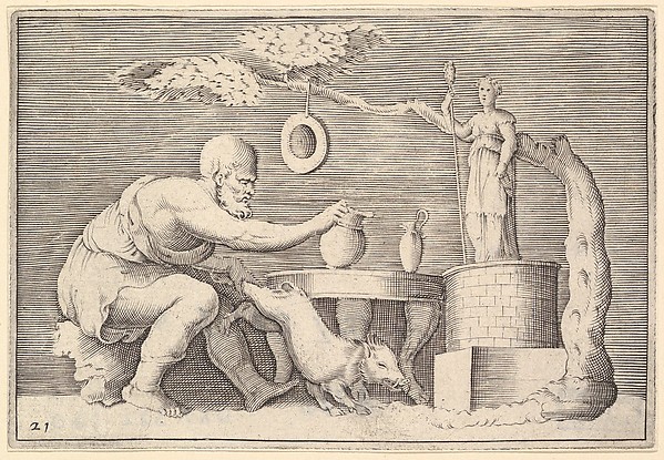 A Faun or Satyr Preparing a Pig for Sacrifice, from "Ex Antiquis Cameorum et Gemmae Delineata/ Liber Secundus/et ab Enea Vico Parmen Incis"