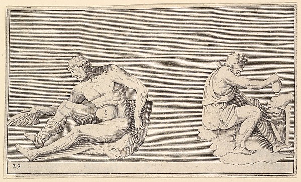 Man with Wing; Man with Vase and Dog, from "Ex Antiquis Cameorum et Gemmae Delineata/ Liber Secundus/et ab Enea Vico Parmen Incis"