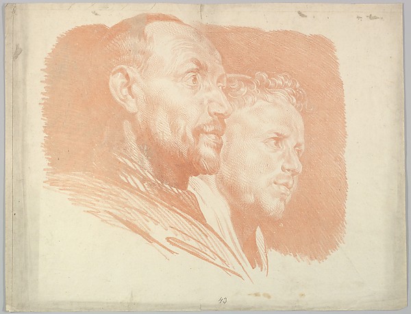 Two Male Heads in Profile to Right