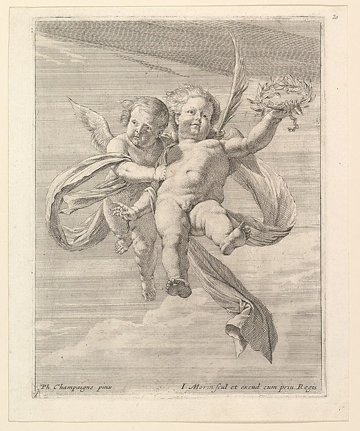 Groupe de deux angelots (l'un regardant de face et l'autre vers la gauche)