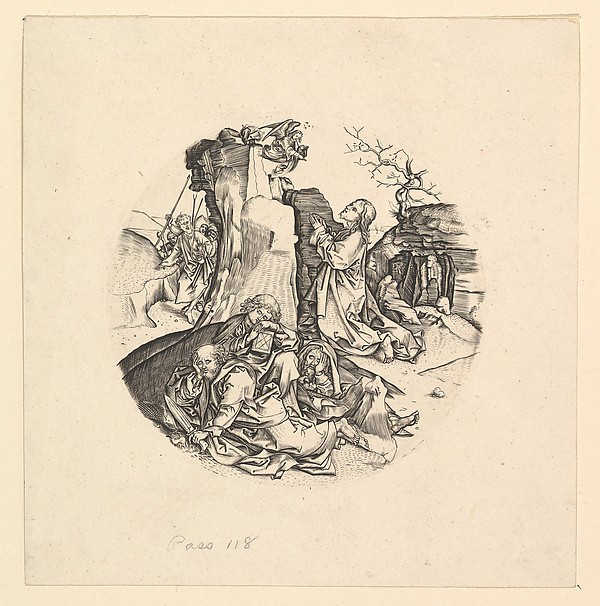 Christ on the Mount of Olives (reverse copy in roundel) by Martin Schongauer