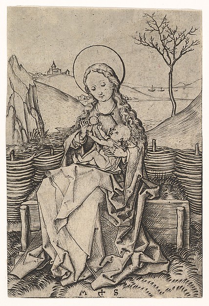 Virgin and Child on a Grassy Bench by Martin Schongauer