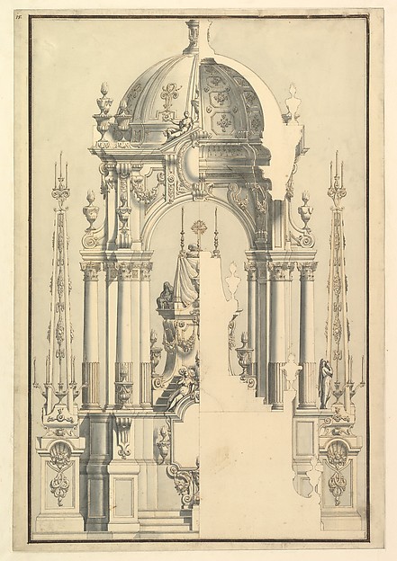 Elevation and Section of the Catafalque for Anna Cristina, Wife of Carlo Emanuele III of Savoy