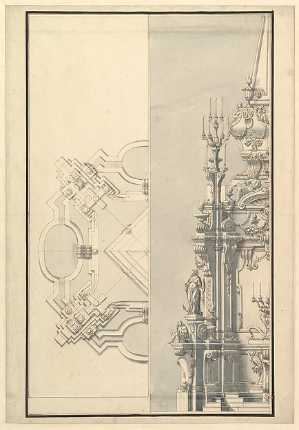 Half Ground Plan and Half Elevation for a Catafalque for a Queen of Sardinia