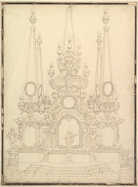 Elevation of a Catafalque: Four Large Obelisks at the Corners with Large one Surmounting the Top