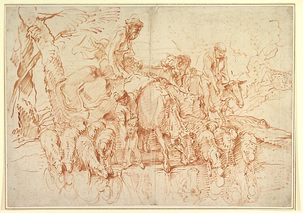 Pastoral Journey with Flocks and Herds at a Stream