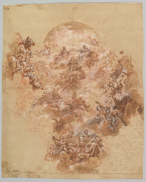Study for a Ceiling Decoration: Coronation of the Virgin (recto); Female Head (verso) by Giacinto Brandi