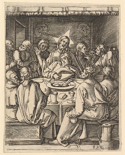 The Last Supper; The last supper with Christ sitting in the center embracing John