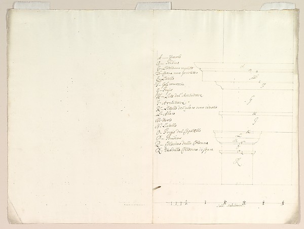 Blown-up Detail of Design in Elevation for Colonnade in the Doric or Tuscan Order (recto); Blown-up Detail of Column on Podium in Elevation