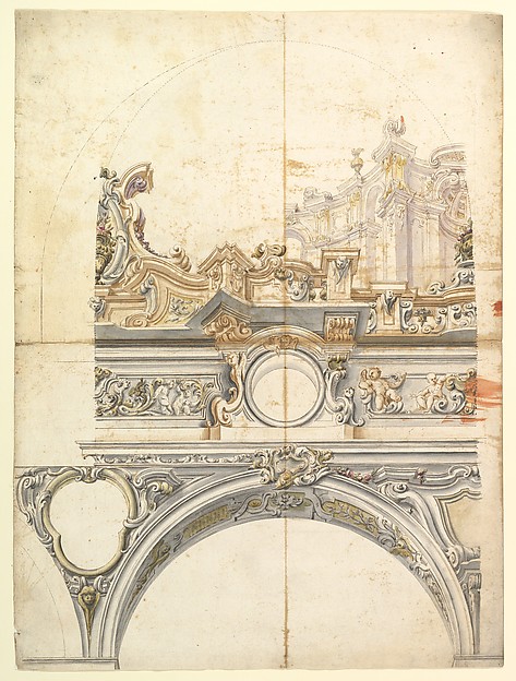 Two Alternate Designs for a Balustrade with Architectural Perspective