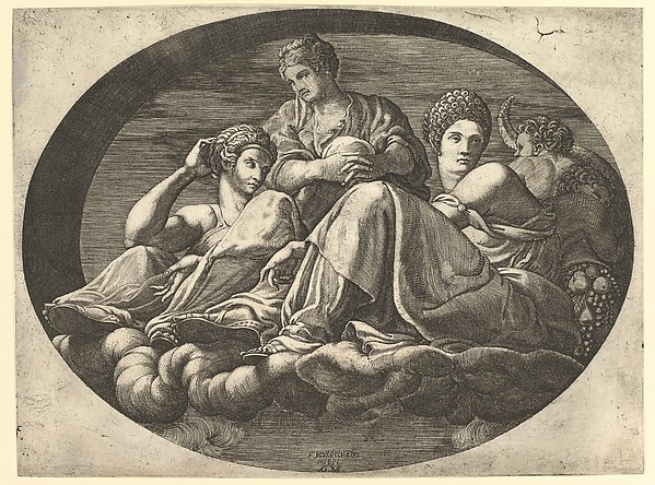 Ceres Seated on Clouds with Two Goddesses and Two Putti, from a series of eight compositions after Francesco Primaticcio's designs for the ceiling of the Ulysses Gallery (destroyed 1738-39) at Fontainebleau