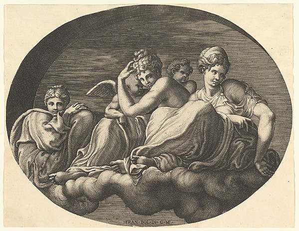 Venus and Cupid, two other goddesses and a putto, from a series of eight compositions after Francesco Primaticcio's designs for the ceiling of the Ulysses Gallery (destroyed 1738–39) at Fontainebleau