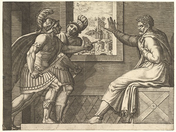 Caius Marius in Prison, two Cimbrian soldiers entering his cell