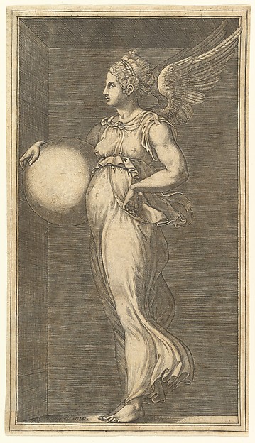 Female Winged Allegorical Figure Holding a Sphere