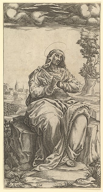 The Virgin of Sorrows; central part of a print with nine surounding compartments, now separated by Giorgio Ghisi