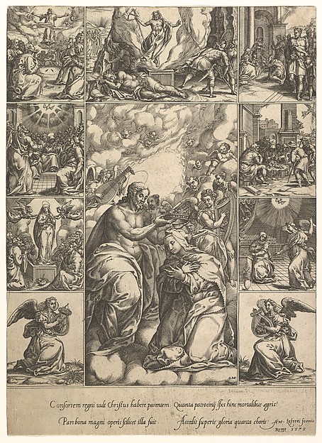 The Coronation of the Virgin; surrounded by nine vignettes with scenes from the life of Christ and the Virgin by Giorgio Ghisi