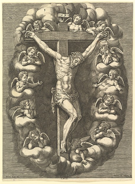 The Crucified Christ Surrounded by Mourning Angels by Anonymous, Italian, 16th century