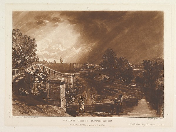Water Cress Gatherers, Rails Head Ferry Bridge, Twickenham, part XIII, plate 62 from "Liber Studiorum"