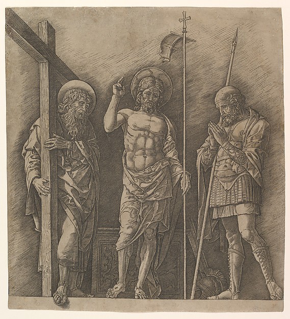 The Risen Christ between Saints Andrew and Longinus by Andrea Mantegna