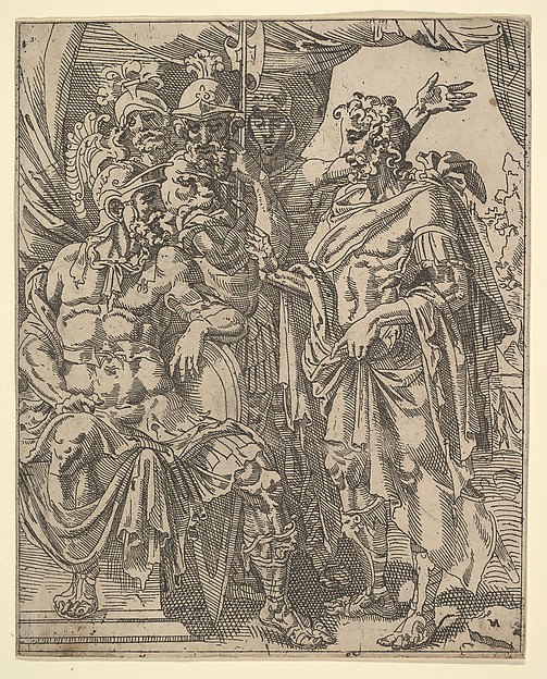 Achior Pleading with Holofernes for the Israelites, from "The Story of Judith and Holofernes" by Maarten van Heemskerck