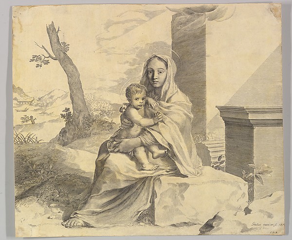 Virgin and Child Seated on a Rock (Vierge à l'Enfant dans des ruines) by Claude Mellan