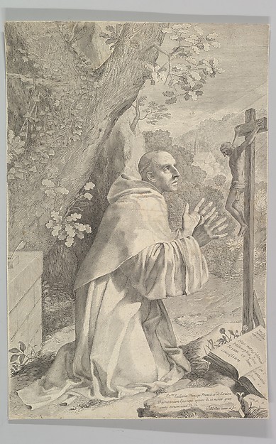 St. Bernard Kneeling Before a Crucifix by Claude Mellan