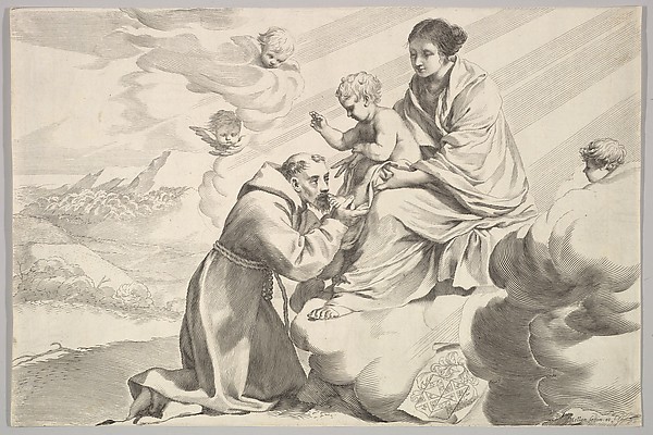 St Francis of Assisi Adoring the Christ Child on the Virgin's Lap by Claude Mellan