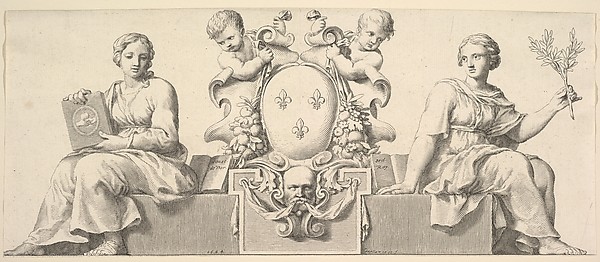 The Arms of France Accompanied by Personifications of Law and Good Faith