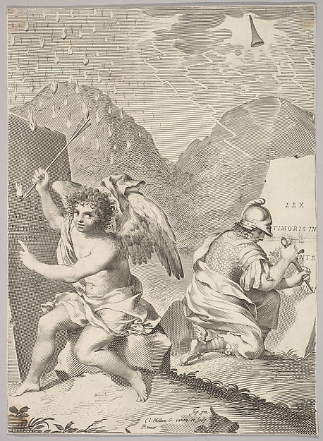 An Angel and a Soldier Inscribe Stone Slabs
