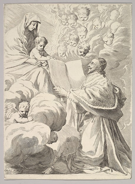 Cardinal Richelieu, Kneeling, Presents His Book to the Virgin and Child by Claude Mellan