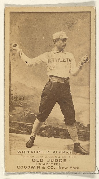 Whitacre, Pitcher, Philadelphia Athletics, from the Old Judge series (N172) for Old Judge Cigarettes