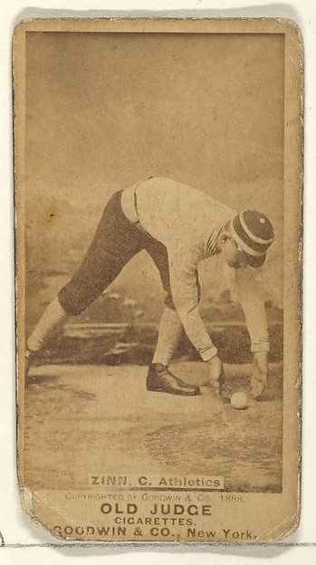 Zinn, Catcher, Philadelphia Athletics, from the Old Judge series (N172) for Old Judge Cigarettes
