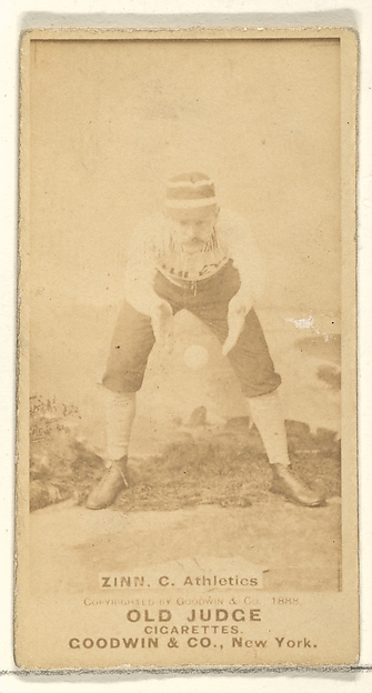 Zinn, Catcher, Philadelphia Athletics, from the Old Judge series (N172) for Old Judge Cigarettes