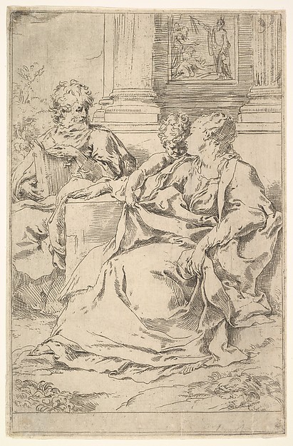 The Holy Family with Scriptural Scene in Background by Guido Reni