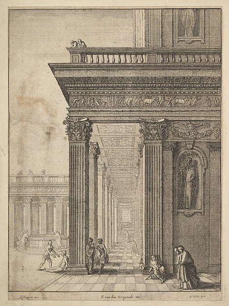 Temple courtyard with figures