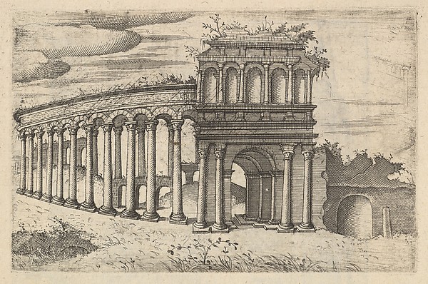 The Amphitheater in Bordeaux [Teatrum Bordeos; Transitorium Caesaris], from the series 'Ruinarum variarum fabricarum delineationes pictoribus caeterisque id genus artificibus multum utiles'