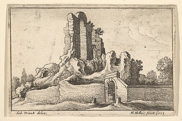 Ruins and a barred gate on the Esquiline Hill in Rome, from "Roman Ruins"