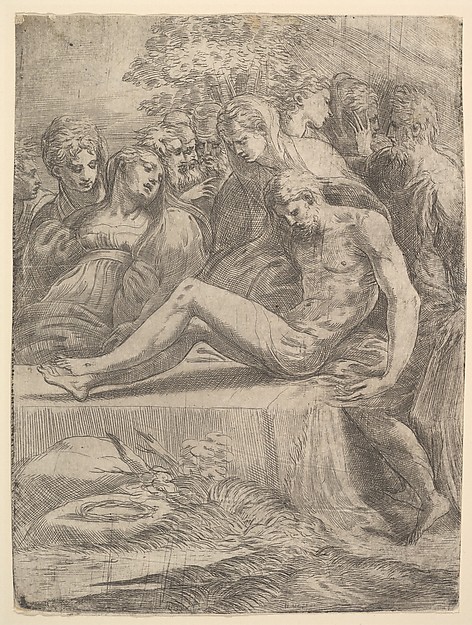 The lamentation over the dead Christ by Andrea Schiavone (Andrea Meldola)