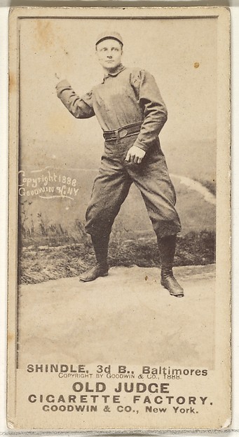 Shindle, 3rd Base, Baltimore Orioles, from the Old Judge series (N172) for Old Judge Cigarettes