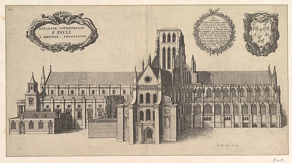 Saint Paul's, South side (Ecclesiae Cathedralis St. Pauli, A Meridi Prospectus), from "The History of St. Paul's Cathedral in London" by Wenceslaus Hollar